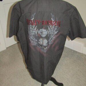 Harley Davidson Shirt Men's XL Black Embroidered Motorcycle Skull Heavy Cotton